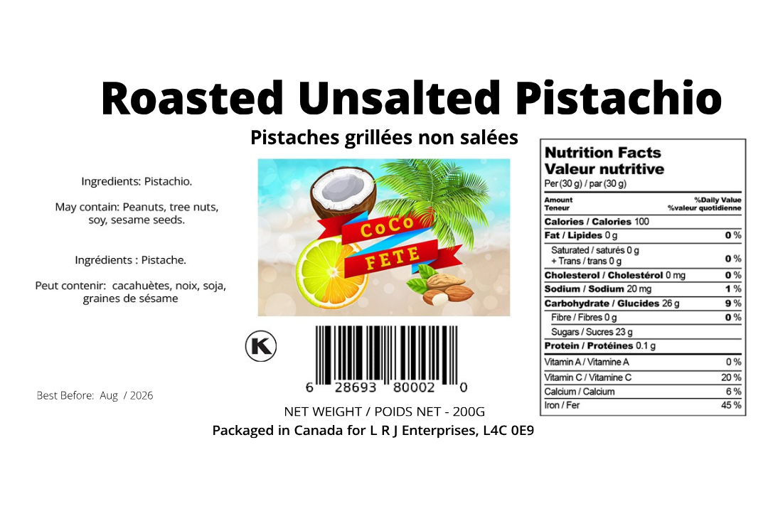Pistachios - Roasted and Unsalted
